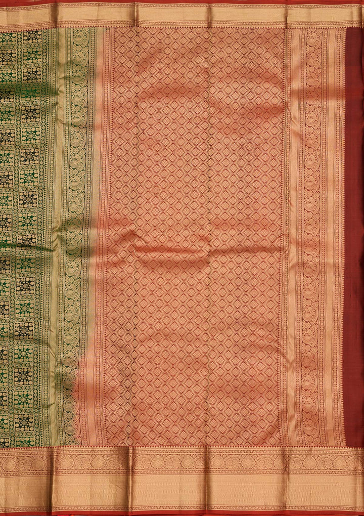 Bottle Green Silk Jaal Saree With Matching Blouse Piece