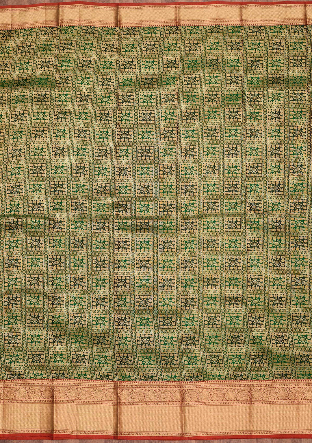 Bottle Green Silk Jaal Saree With Matching Blouse Piece