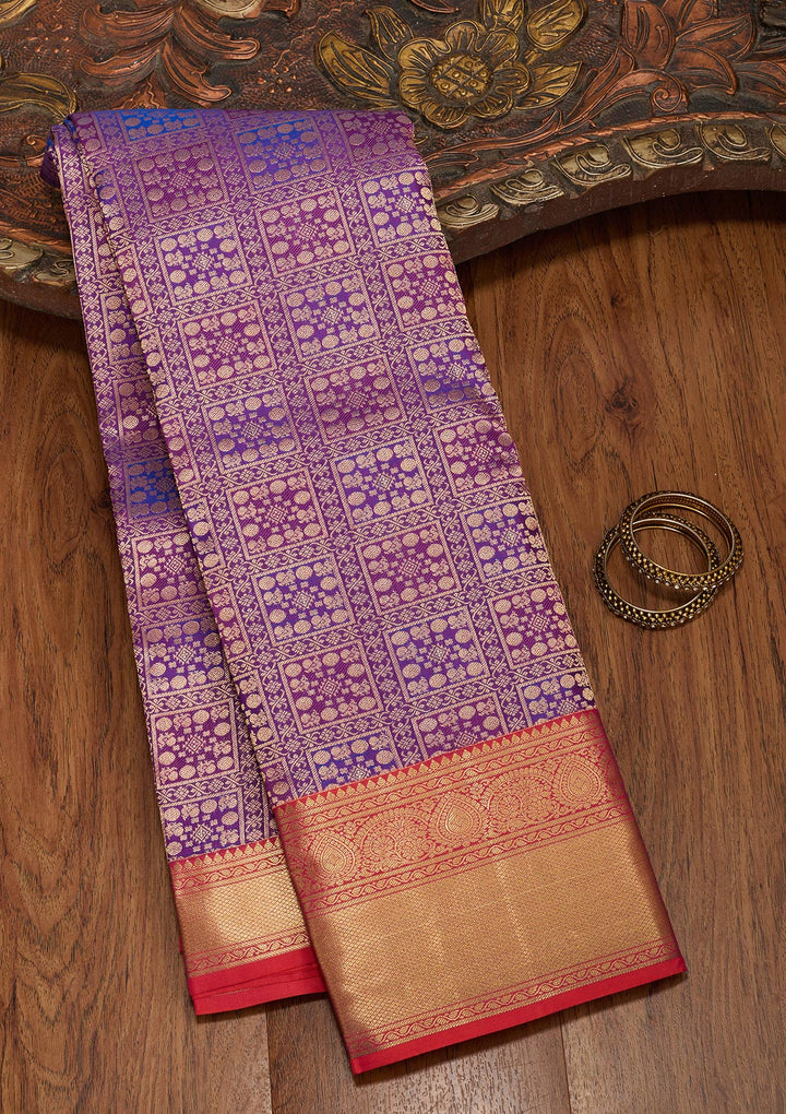 Purple Silk Jaal Saree With Matching Blouse Piece