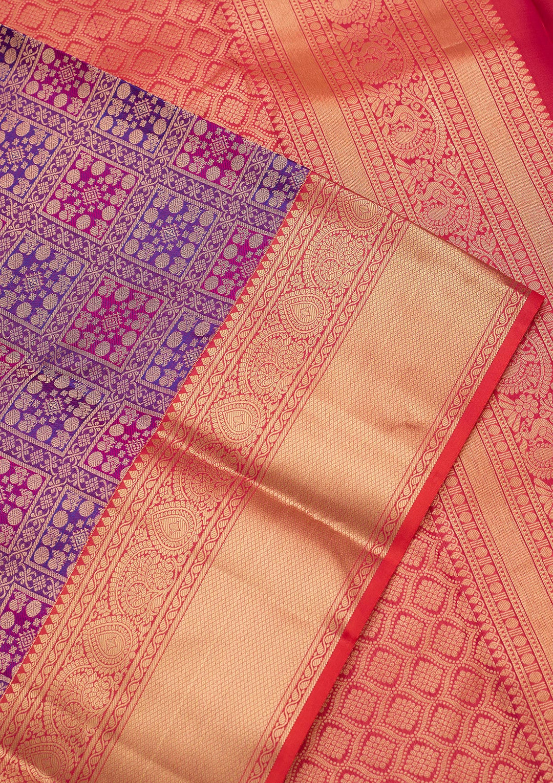 Purple Silk Jaal Saree With Matching Blouse Piece