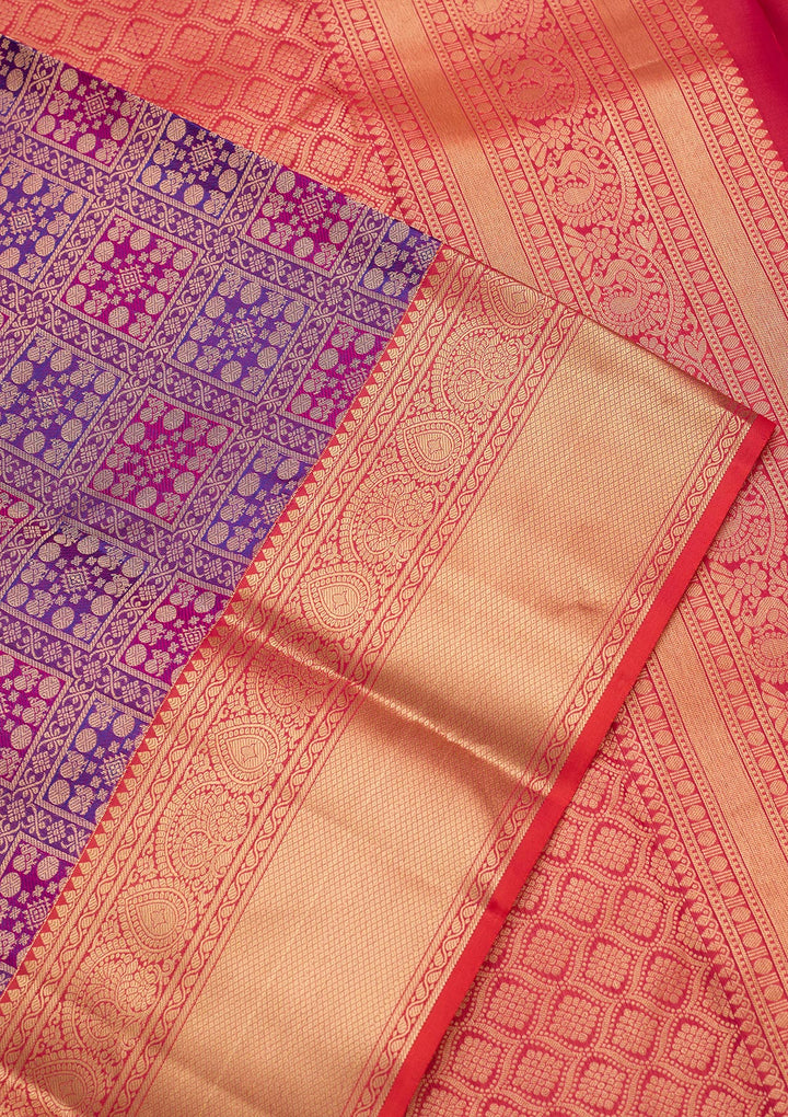 Purple Silk Jaal Saree With Matching Blouse Piece