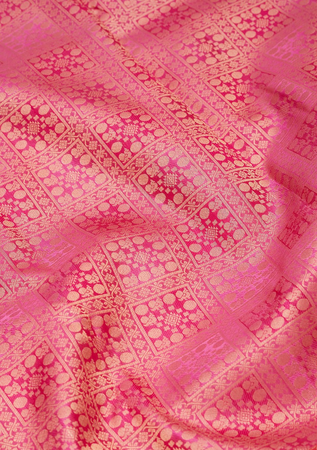 Rani Pink Pure Silk Jaal Zariwork Saree With Matching Blouse Piece