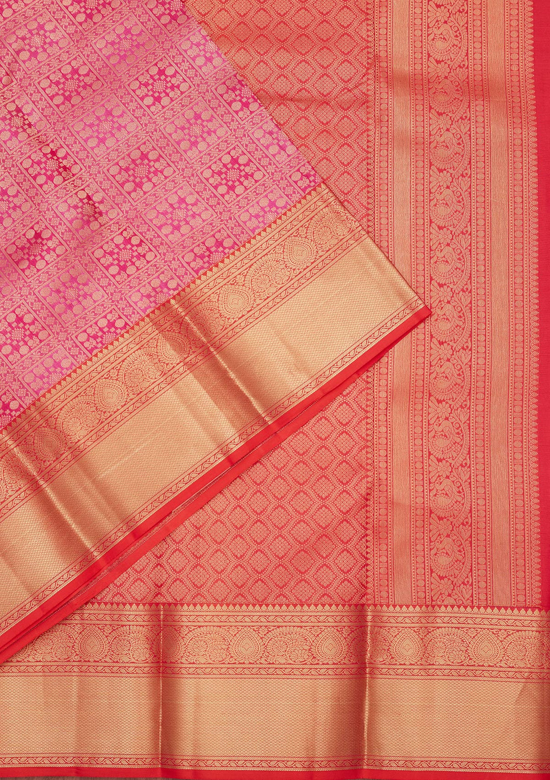 Rani Pink Pure Silk Jaal Zariwork Saree With Matching Blouse Piece