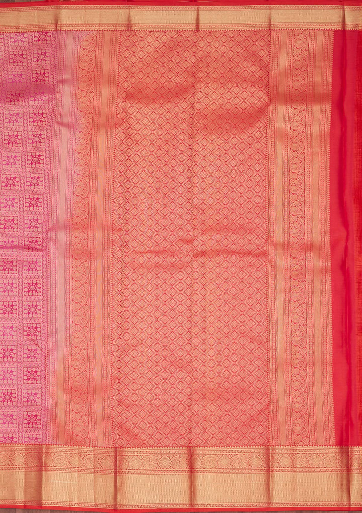 Rani Pink Pure Silk Jaal Zariwork Saree With Matching Blouse Piece