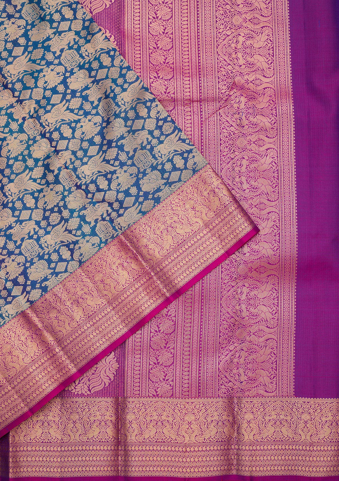 Peacock Blue Silk Jaal Saree With Matching Blouse Piece