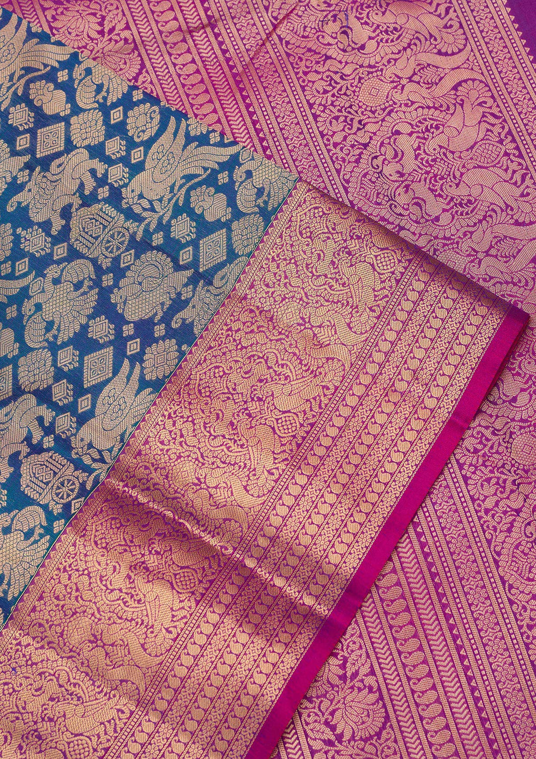 Peacock Blue Silk Jaal Saree With Matching Blouse Piece
