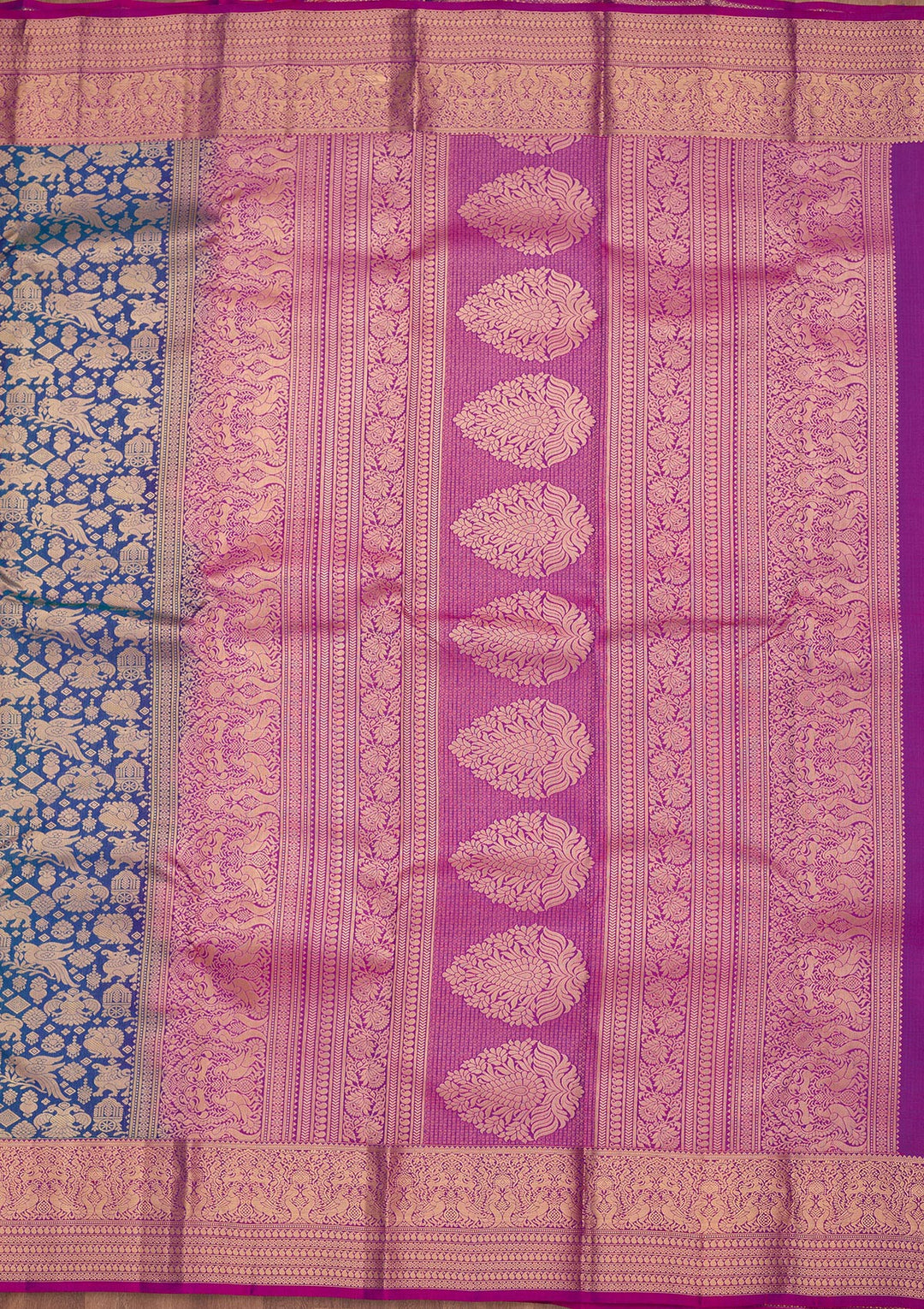 Peacock Blue Silk Jaal Saree With Matching Blouse Piece