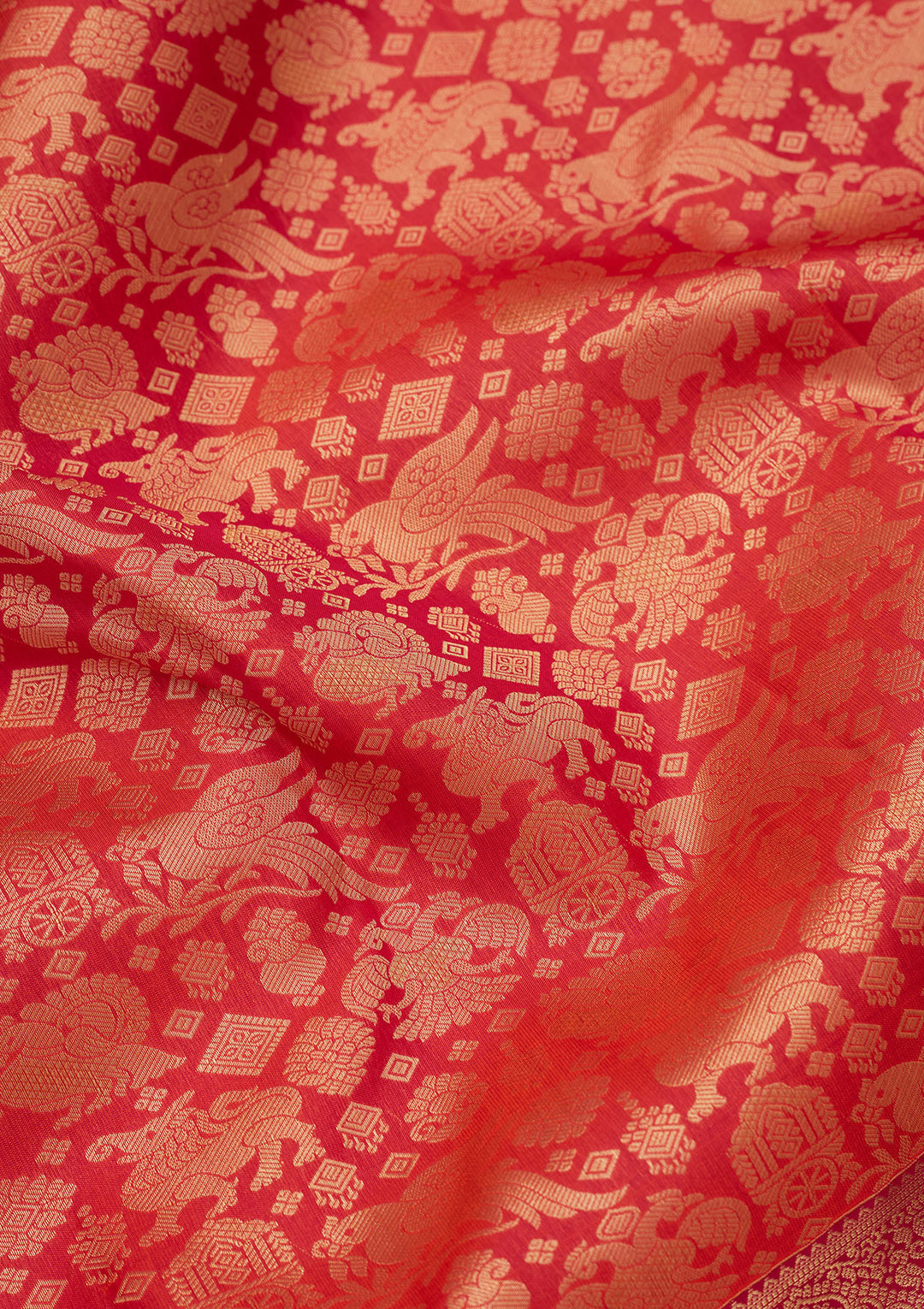 Rust Pure Silk Jaal Zariwork Saree With Matching Blouse Piece