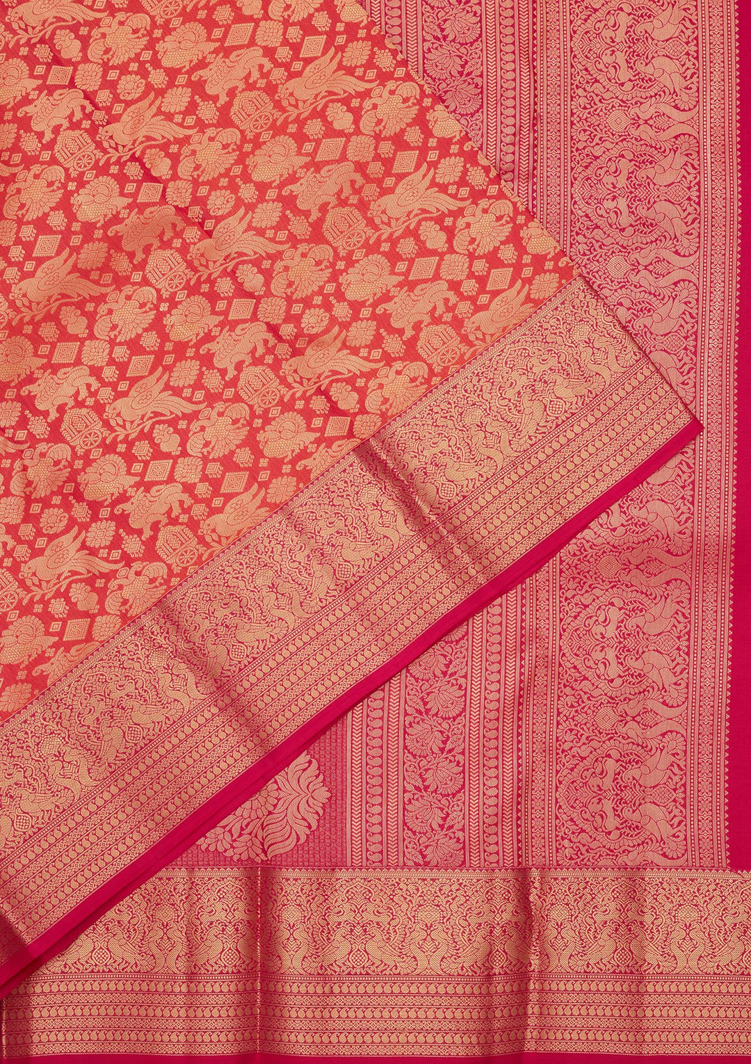 Rust Pure Silk Jaal Zariwork Saree With Matching Blouse Piece