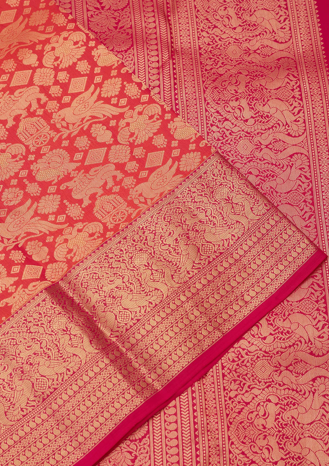 Rust Pure Silk Jaal Zariwork Saree With Matching Blouse Piece