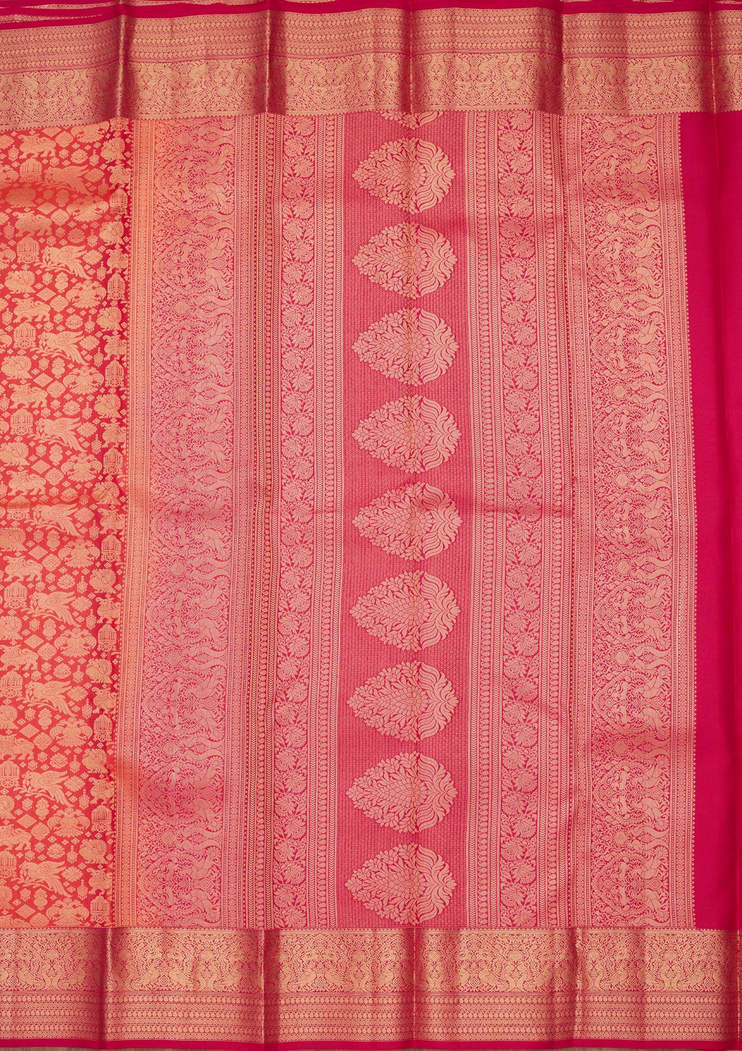 Rust Pure Silk Jaal Zariwork Saree With Matching Blouse Piece