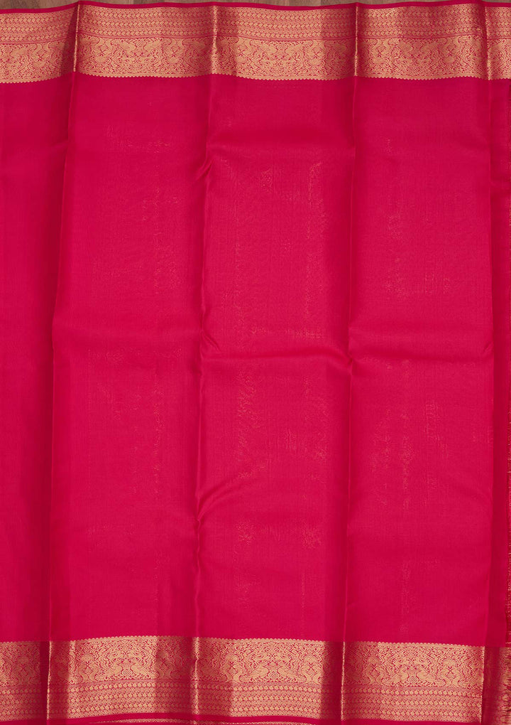 Rust Pure Silk Jaal Zariwork Saree With Matching Blouse Piece