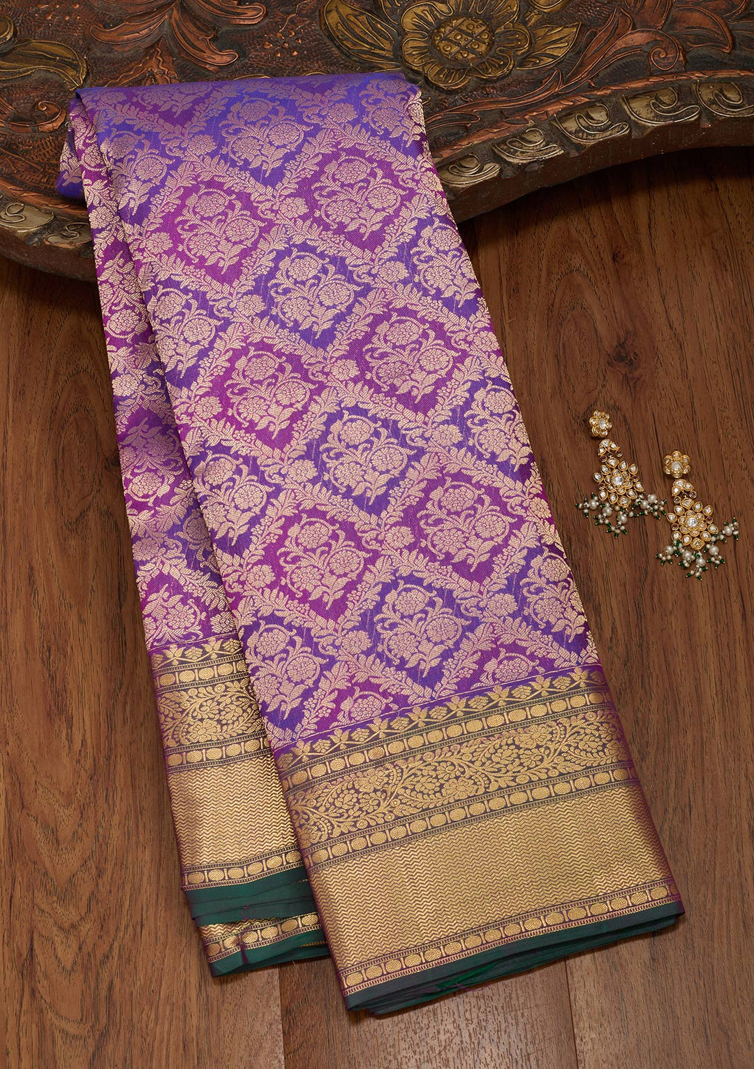 Purple Silk Jaal Saree With Matching Blouse Piece