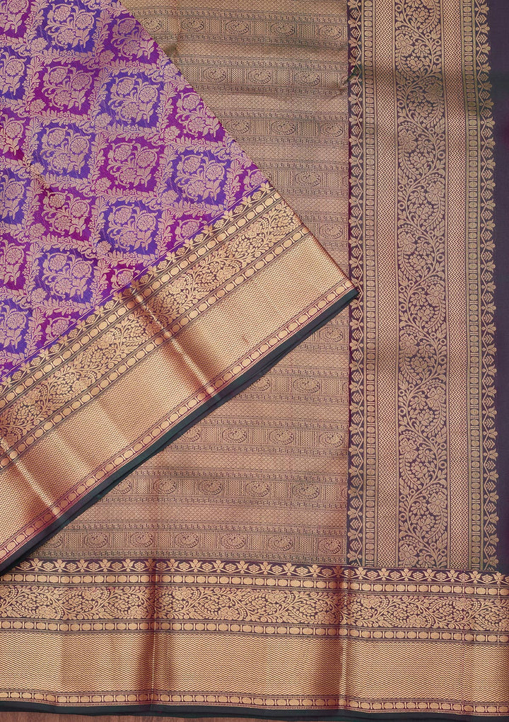 Purple Silk Jaal Saree With Matching Blouse Piece
