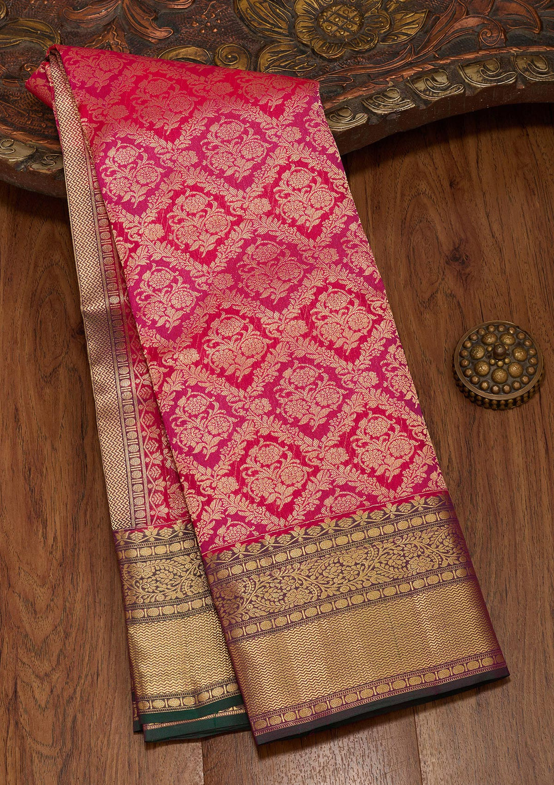 Rani Pink Silk Jaal Saree With Matching Blouse Piece
