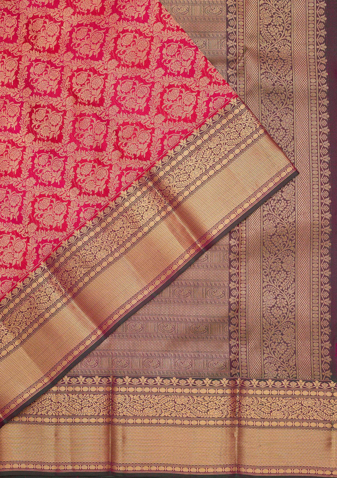 Rani Pink Silk Jaal Saree With Matching Blouse Piece