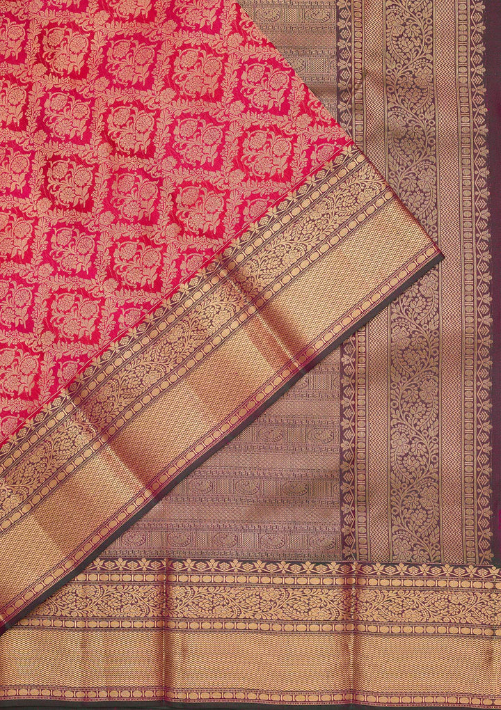 Rani Pink Silk Jaal Saree With Matching Blouse Piece