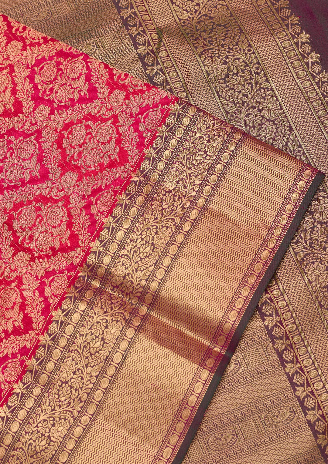 Rani Pink Silk Jaal Saree With Matching Blouse Piece