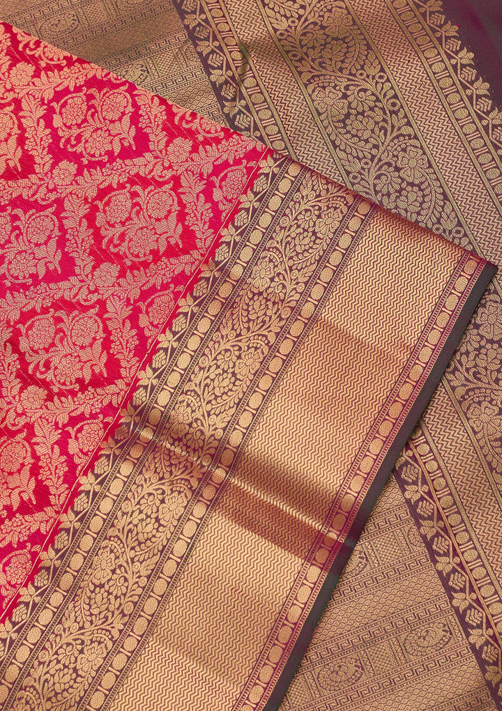 Rani Pink Silk Jaal Saree With Matching Blouse Piece
