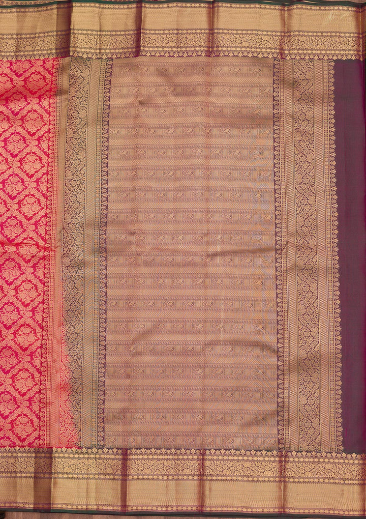 Rani Pink Silk Jaal Saree With Matching Blouse Piece