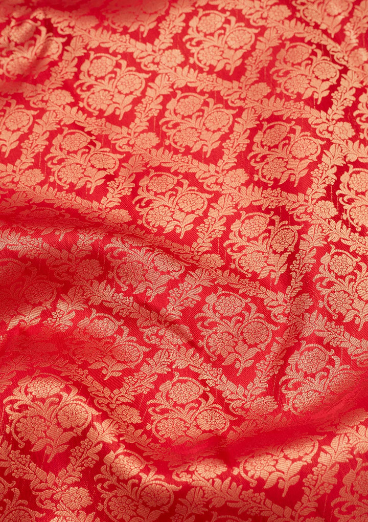 Red Pure Silk Jaal Zariwork Saree With Matching Blouse Piece