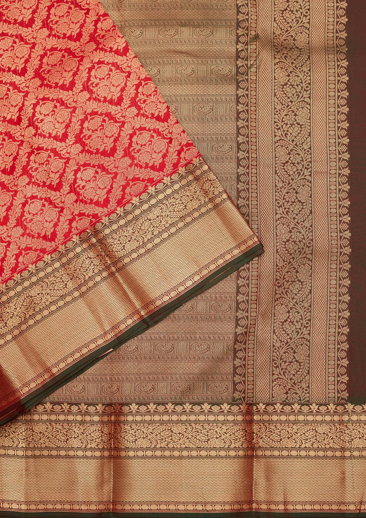Red Pure Silk Jaal Zariwork Saree With Matching Blouse Piece