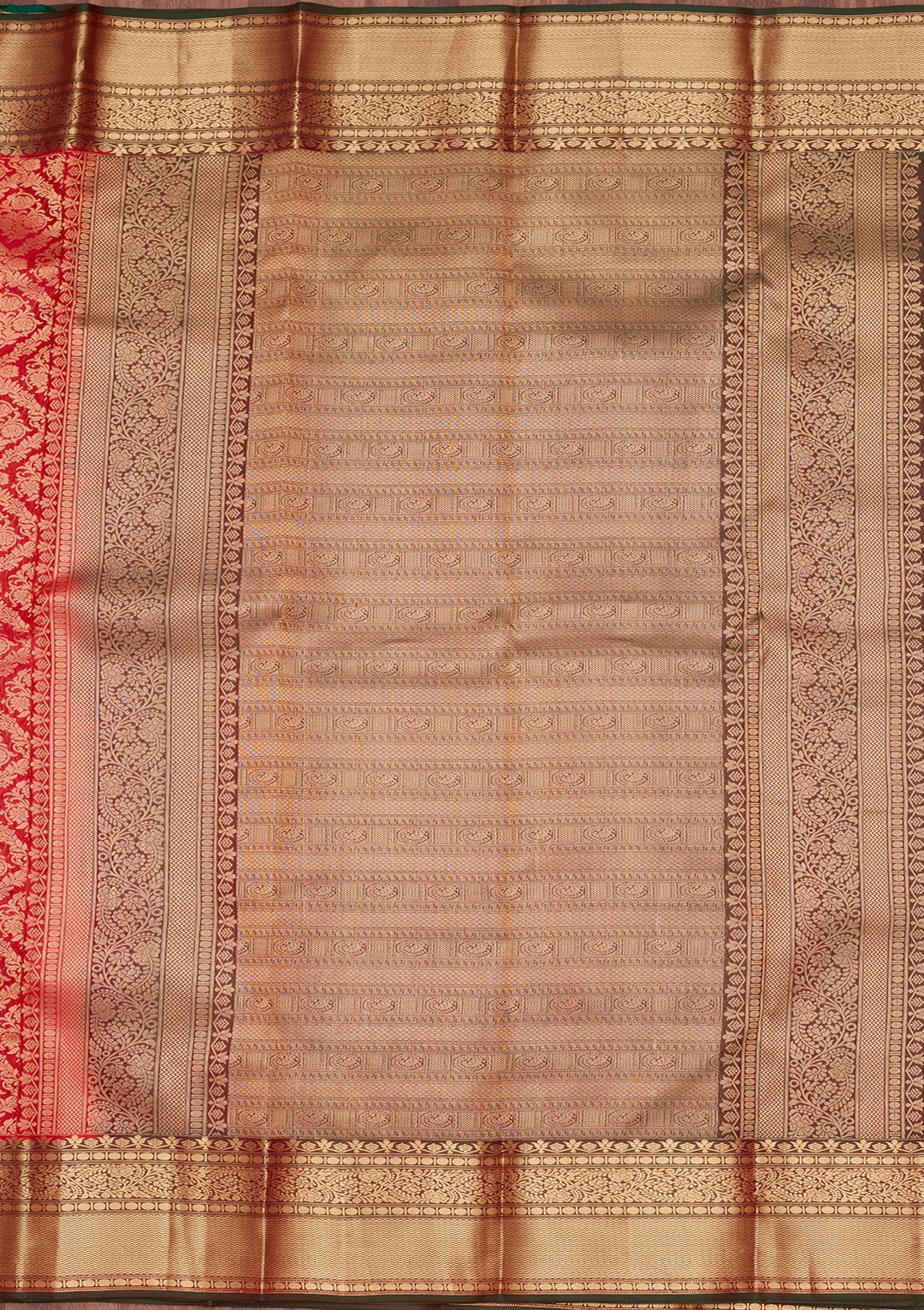 Red Pure Silk Jaal Zariwork Saree With Matching Blouse Piece