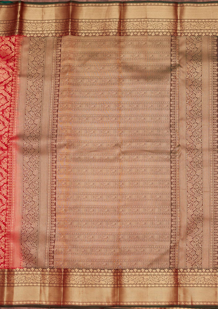Red Pure Silk Jaal Zariwork Saree With Matching Blouse Piece