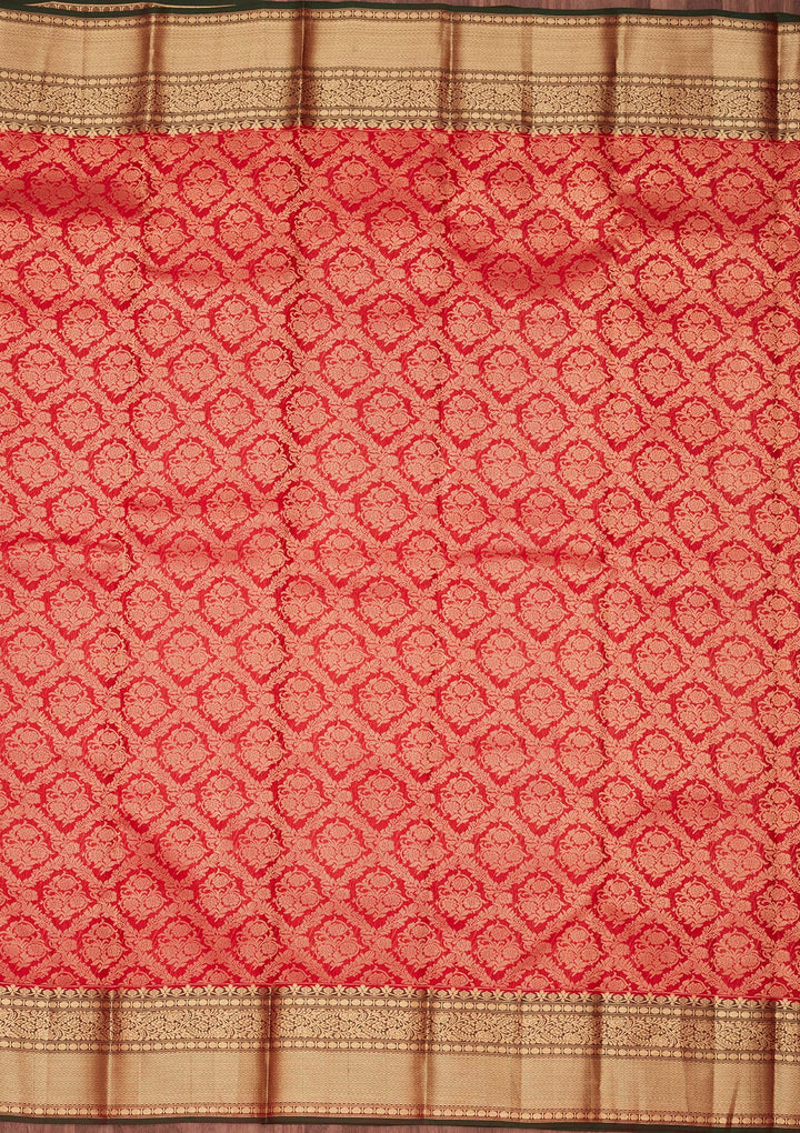 Red Pure Silk Jaal Zariwork Saree With Matching Blouse Piece