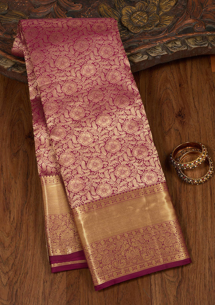 Brown Silk Jaal Saree With Matching Blouse Piece