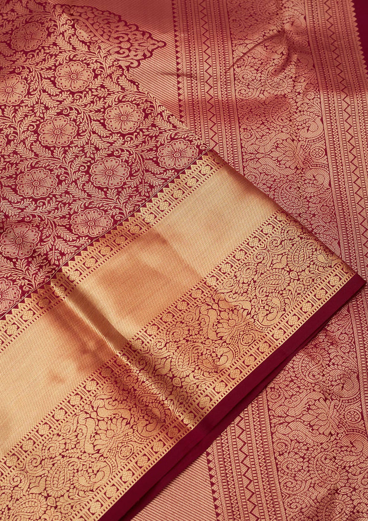 Brown Silk Jaal Saree With Matching Blouse Piece
