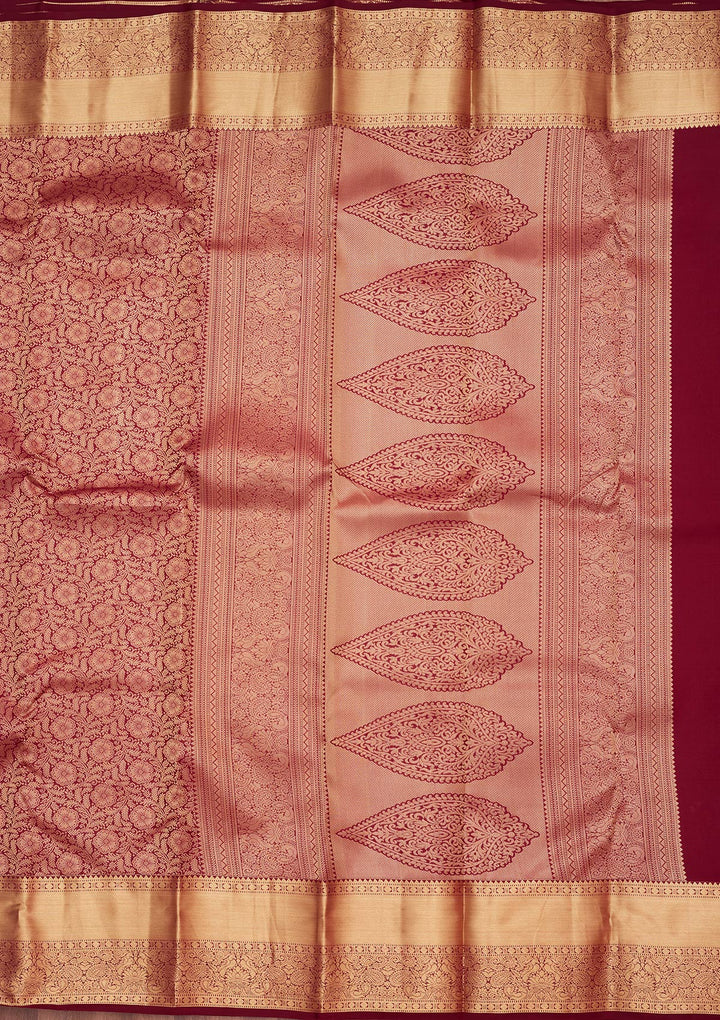 Brown Silk Jaal Saree With Matching Blouse Piece
