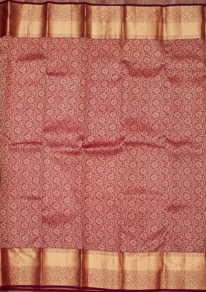 Brown Silk Jaal Saree With Matching Blouse Piece