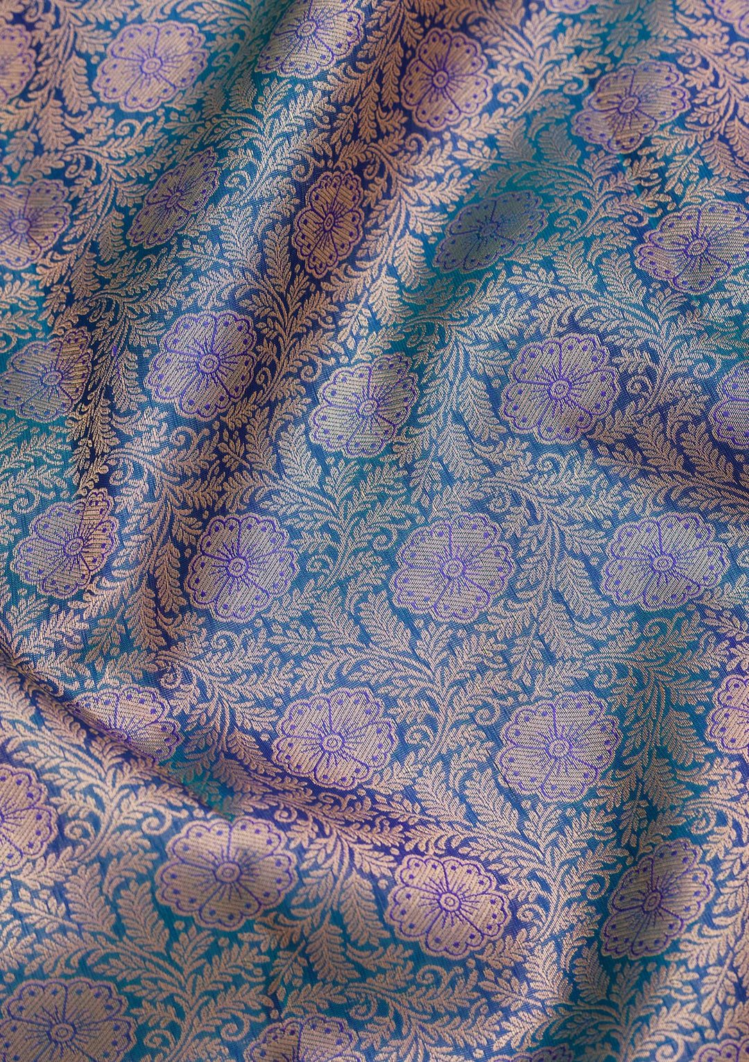 Peacock Blue Silk Jaal Saree With Matching Blouse Piece