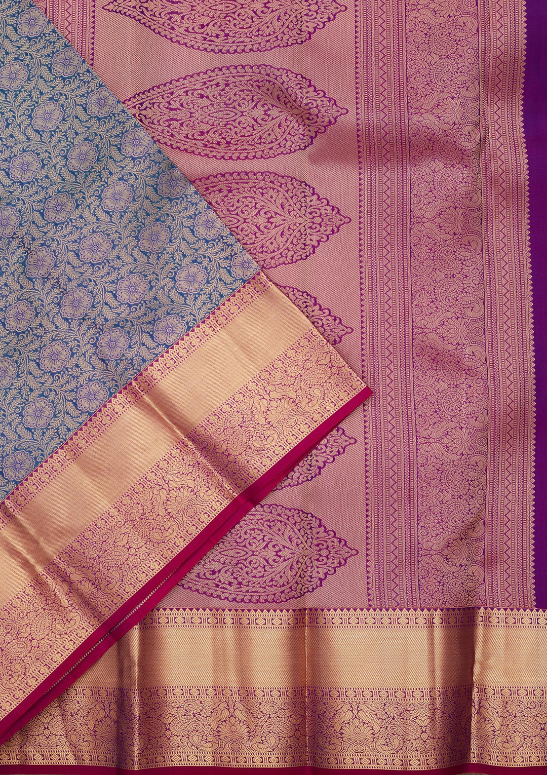 Peacock Blue Silk Jaal Saree With Matching Blouse Piece