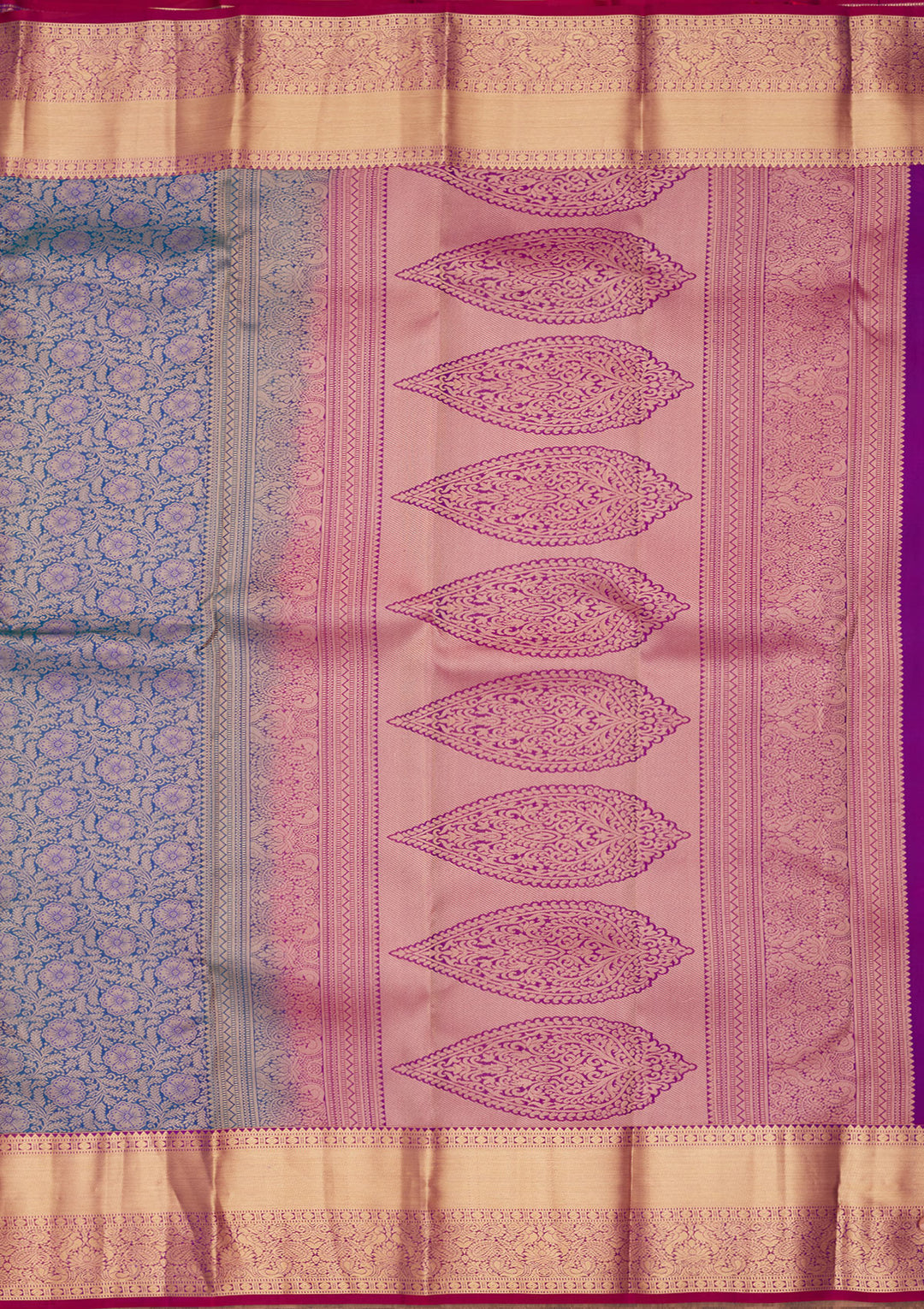 Peacock Blue Silk Jaal Saree With Matching Blouse Piece
