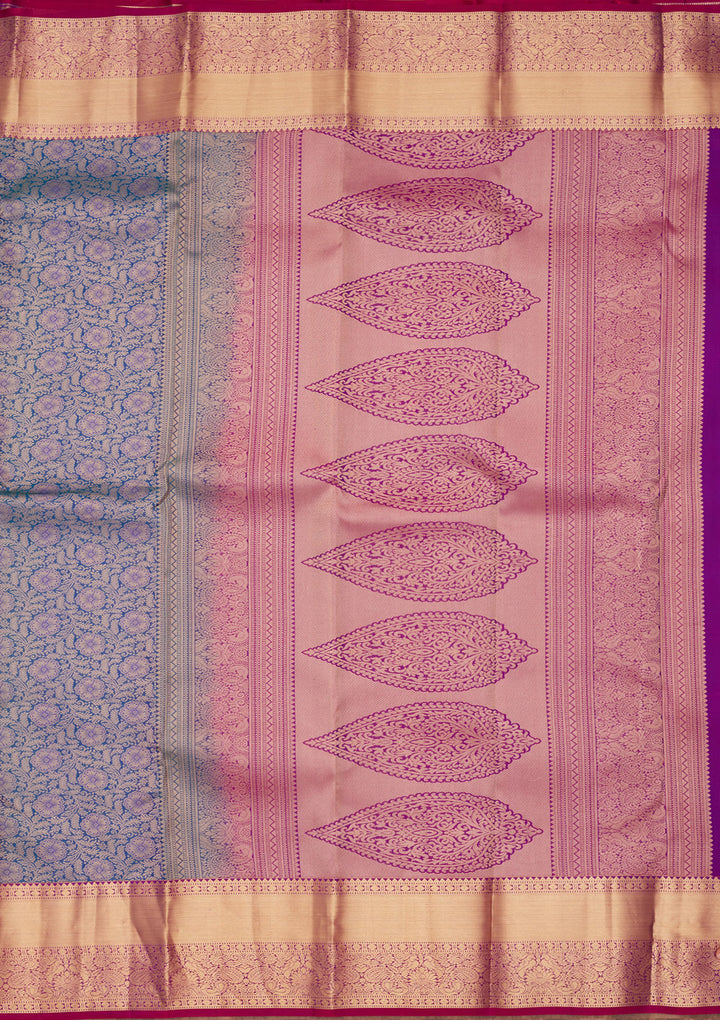 Peacock Blue Silk Jaal Saree With Matching Blouse Piece
