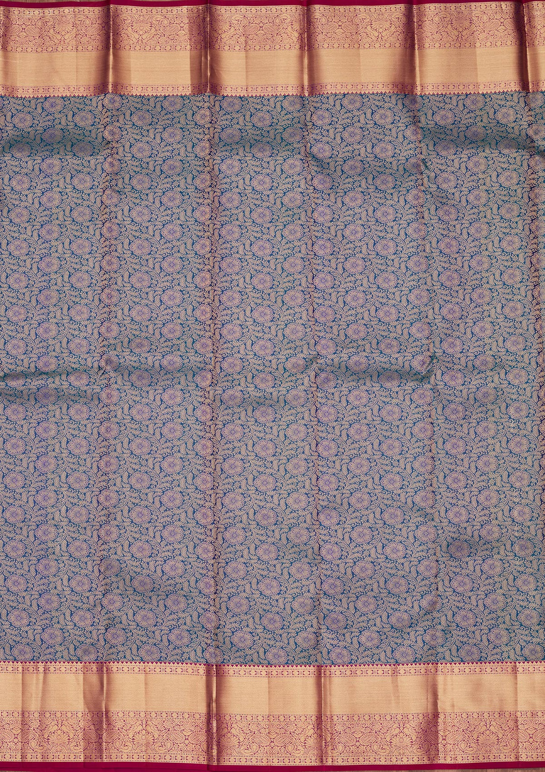Peacock Blue Silk Jaal Saree With Matching Blouse Piece