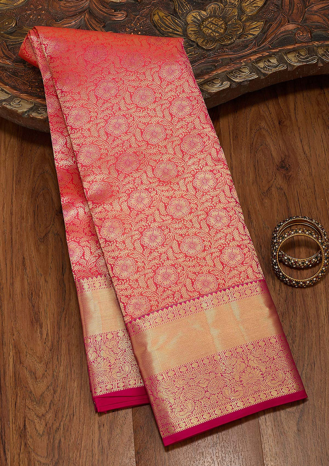 Pink Silk Jaal Saree With Matching Blouse Piece