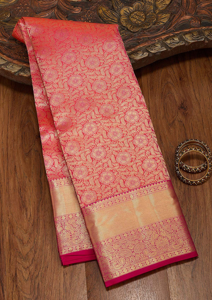 Pink Silk Jaal Saree With Matching Blouse Piece