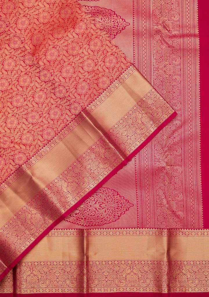 Pink Silk Jaal Saree With Matching Blouse Piece