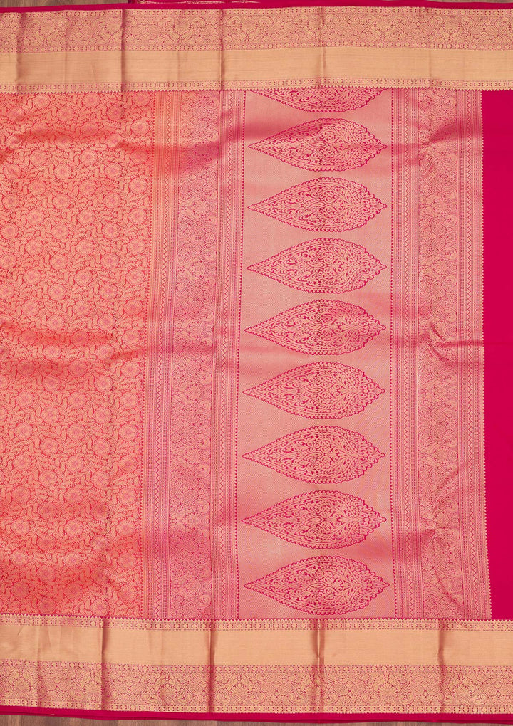 Pink Silk Jaal Saree With Matching Blouse Piece