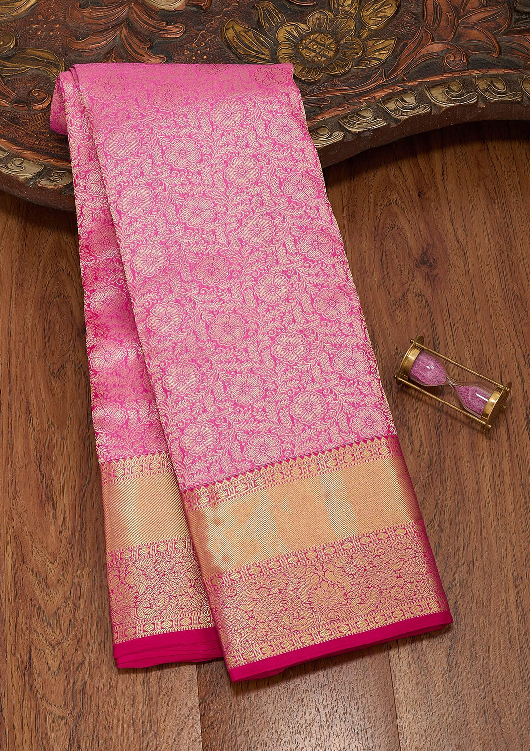 Rani Pink Silk Jaal Saree With Matching Blouse Piece