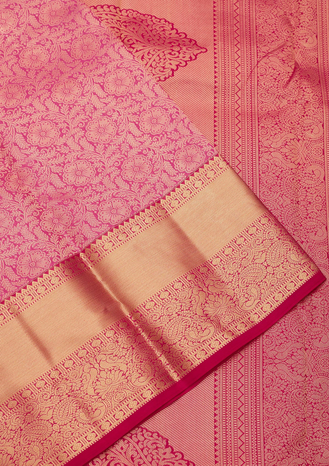 Rani Pink Silk Jaal Saree With Matching Blouse Piece