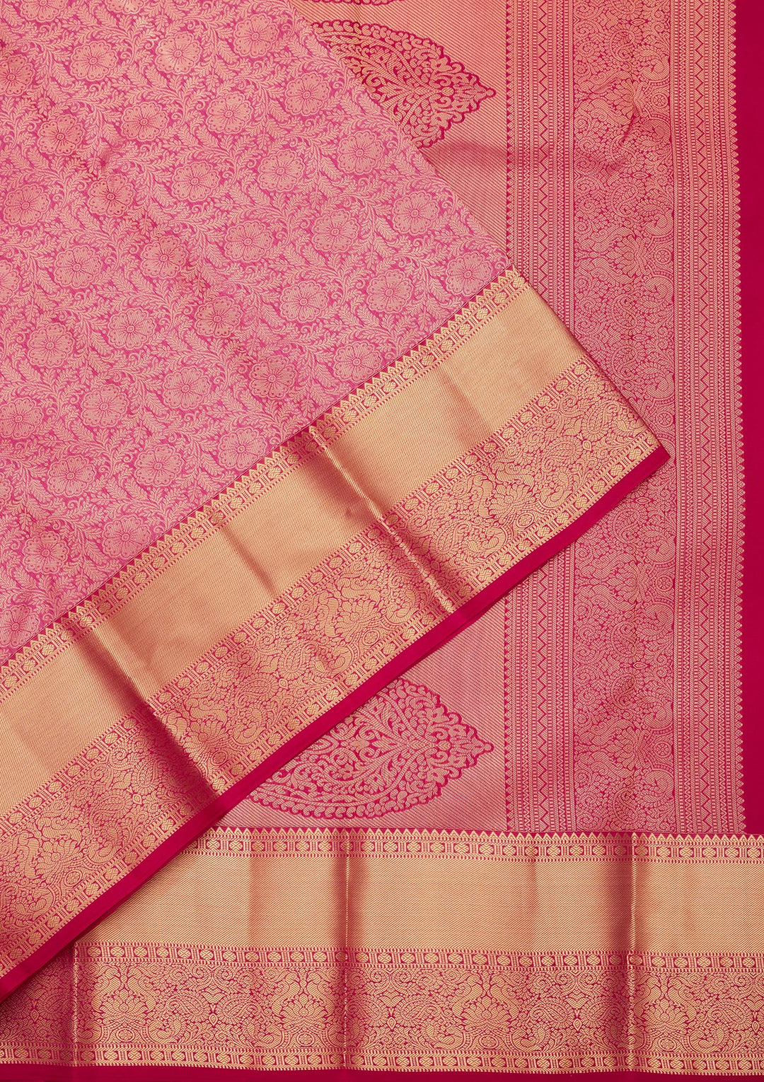 Rani Pink Silk Jaal Saree With Matching Blouse Piece