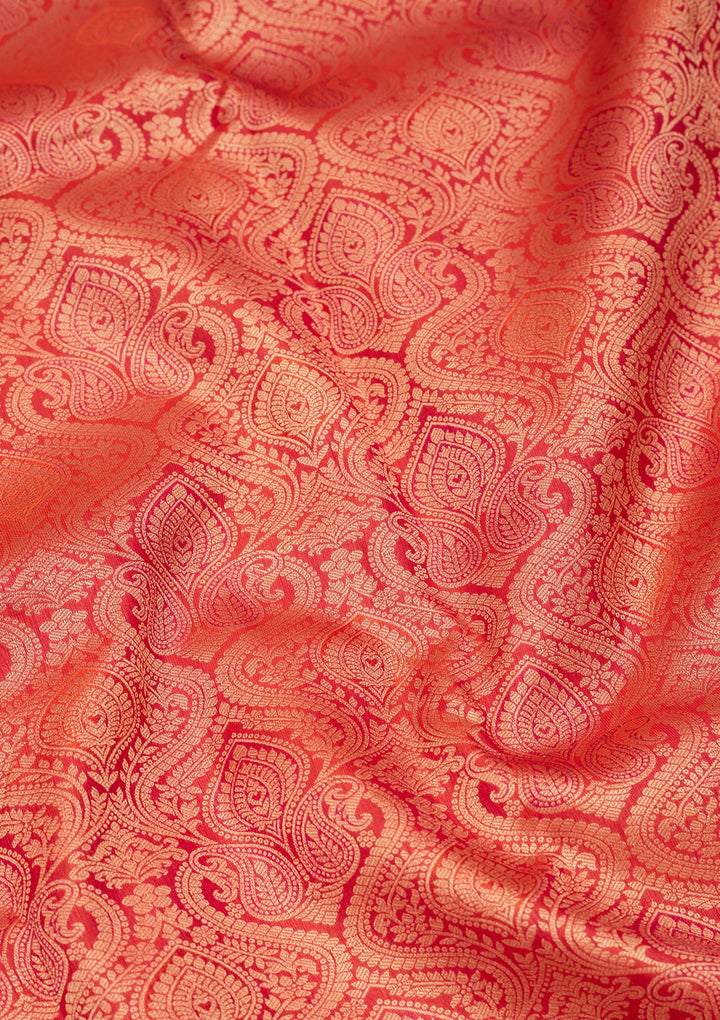 Orange Silk Jaal Saree With Matching Blouse Piece