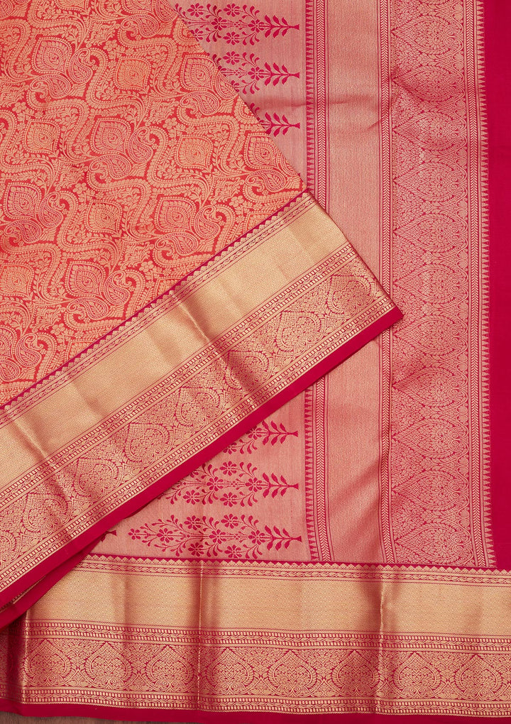 Orange Silk Jaal Saree With Matching Blouse Piece