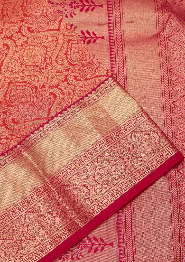 Orange Silk Jaal Saree With Matching Blouse Piece