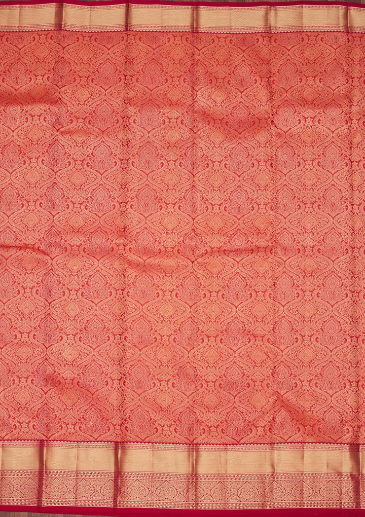 Orange Silk Jaal Saree With Matching Blouse Piece