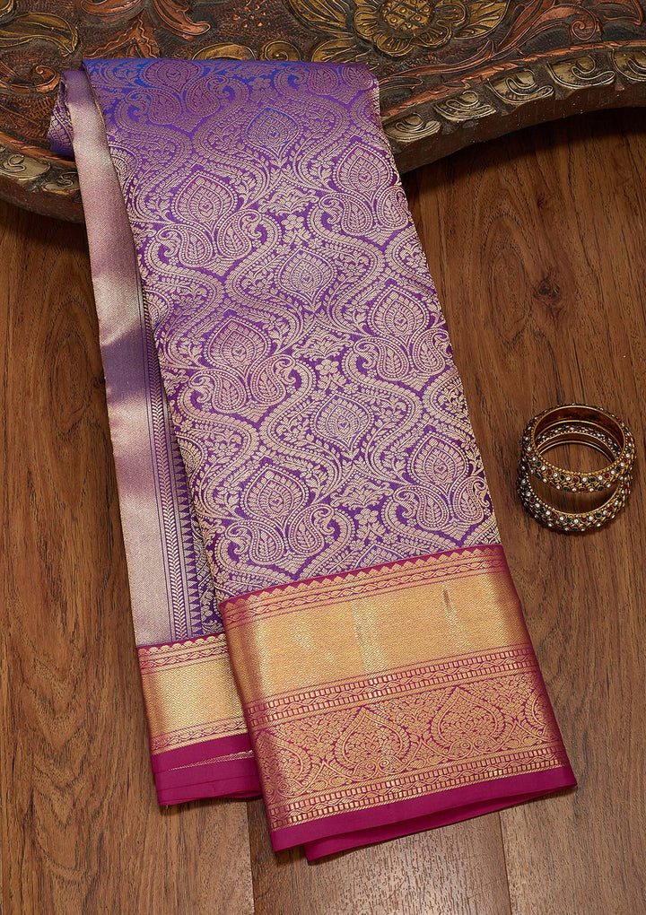 Purple Silk Jaal Saree With Matching Blouse Piece